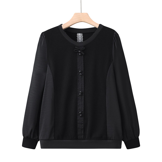 2025 new style fat mother autumn suit plus fat plus size long sleeves middle-aged and elderly fashionable top middle-aged women T-shirt