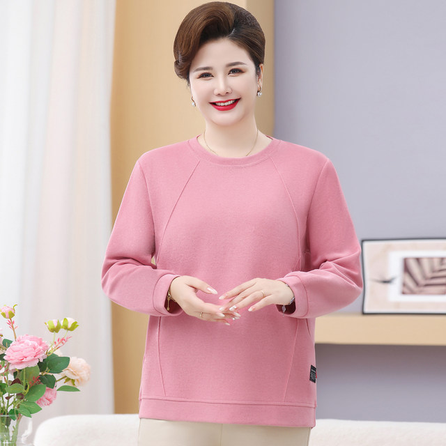 2025 new mother autumn long-sleeved T-shirt plus fat plus size sweatshirt middle-aged and elderly spring and autumn special tops for women