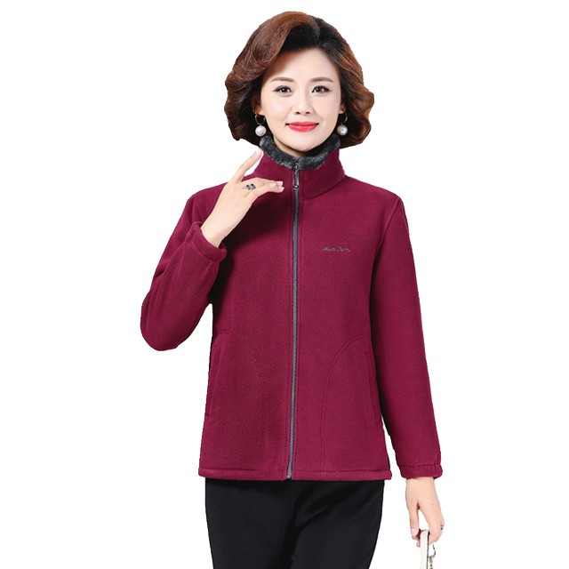 Middle-aged and elderly autumn and winter clothes for female mothers plus fat plus large size fleece jacket plus velvet thick grandma to put cotton coat for elderly