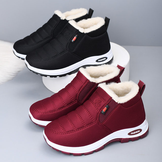 Women's cotton shoes, flat mother's shoes, middle-aged and elderly women's winter velvet thickened warm old Beijing cloth shoes, non-slip soft-soled women's shoes