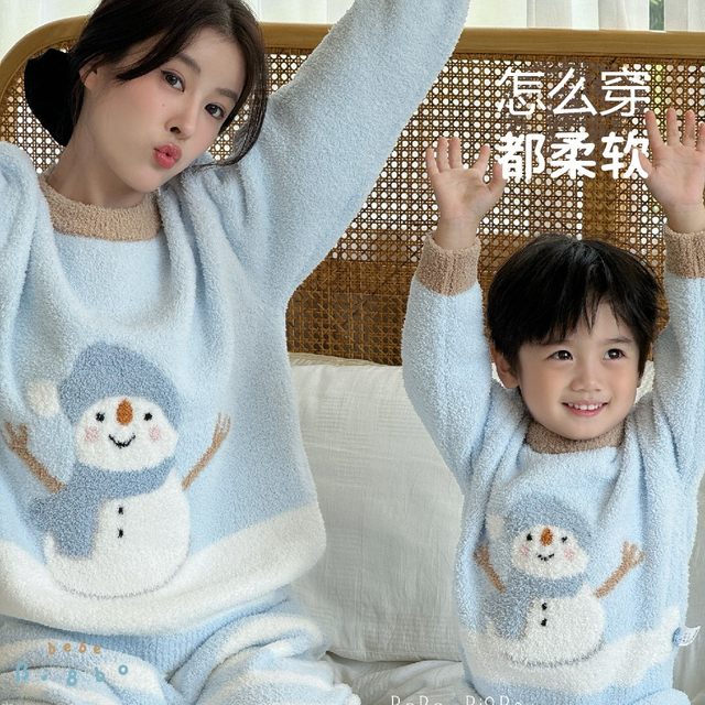 bi8bo children's pajamas half-length fleece home clothing set 2025 late autumn and winter new casual parent-child style 31590