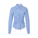 BLUEerror waist-hugging and slimming unique drawstring white striped long-sleeved shirt for women in summer