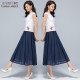 Summer new literary retro mid -long skirt thin cotton and linen skirt high waist thin waist thin umbrella skirt large size women's skirt
