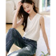 Mohan Yimei casual V-neck sleeveless slit basic vest T-shirt 2025 summer new versatile vest T-shirt for women