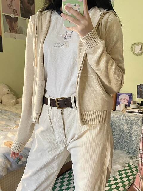 Brandy Baby spring beige hooded zipper knocking cardigan female BM loose sweater coat Shizuka same model