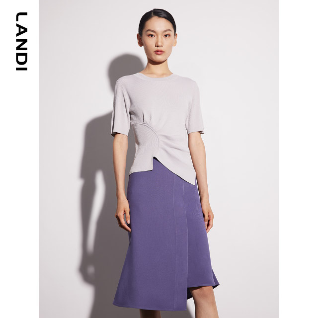 LANDI blue ground violet asymmetrical design slim fish tail skirt for women mid-length spring new product