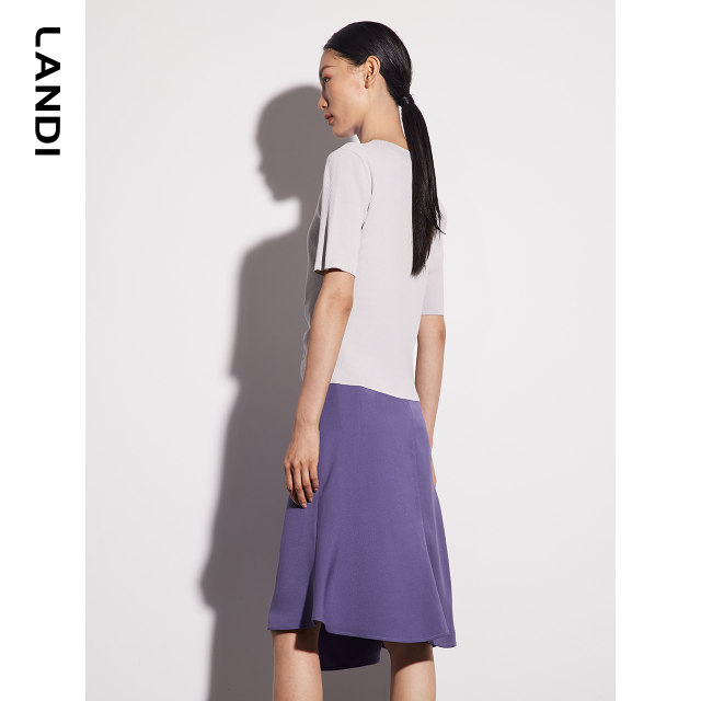 LANDI blue ground violet asymmetrical design slim fish tail skirt for women mid-length spring new product