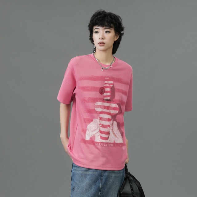 U/TI military green ceramic printed art T-shirt women's clothing simple loose diamond short-sleeved Youti 2025 spring new style