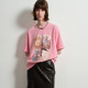 New U/TI Youti 2025 spring pink casual top printed mid-sleeved cotton short-sleeved T-shirt for women
