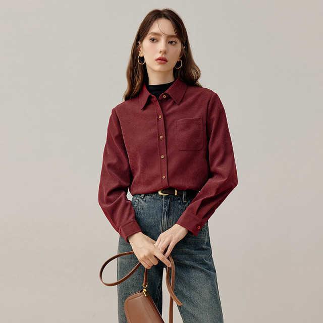KBNE2025 new long-sleeved French shirt retro women's solid color temperament commuting shirt beautiful top spring and autumn
