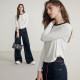 White long-sleeved round neck T-shirt, small slim base shirt, KBNE spring and autumn new spliced ​​contrasting top for women
