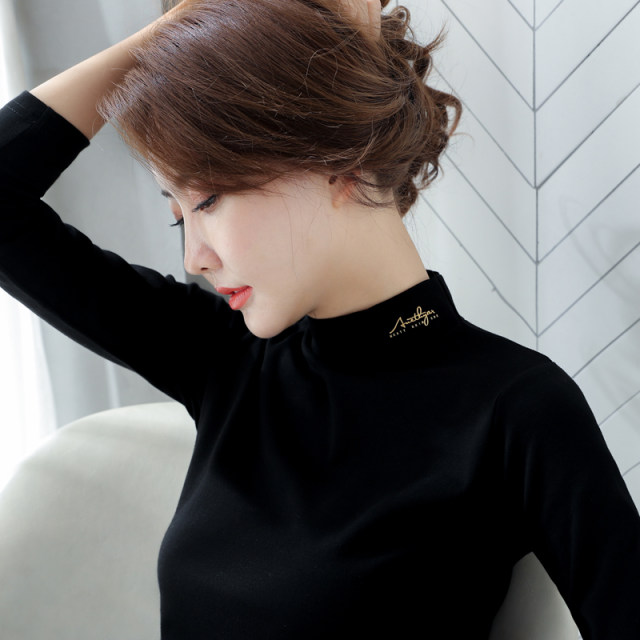 Pure cotton half-high neck bottom shirt for women in autumn and winter clothes thickened warm autumn clothes slim mid-neck trendy long-sleeved top