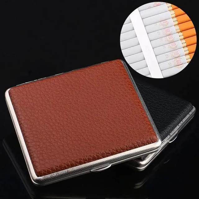 Hand-rolled leather cigarette box with 20 cigarettes, ultra-thin metal simple cigarette, portable cigarette box, cigarette holder, men's gift