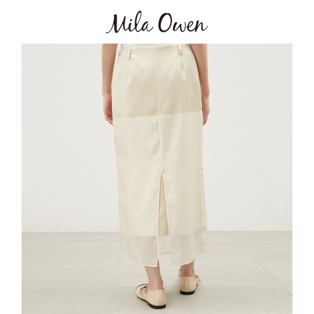 Mila Owen24 autumn and winter new product elegant temperament rear slit high waist splicing straight skirt 09WFS245007