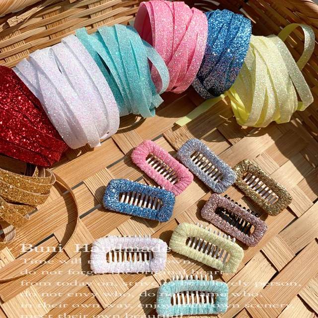 South Korea imported fine glitter pink ribbon 3.5mm handmade DIY pet double clip baby hairpin hairpin hairband webbing
