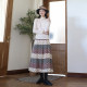 Spring and Autumn Pure Cotton Skirt Striped Polka Dot Skirt Literary Medium-Long A-line Skirt Versatile Slim Pleated Skirt Long Skirt