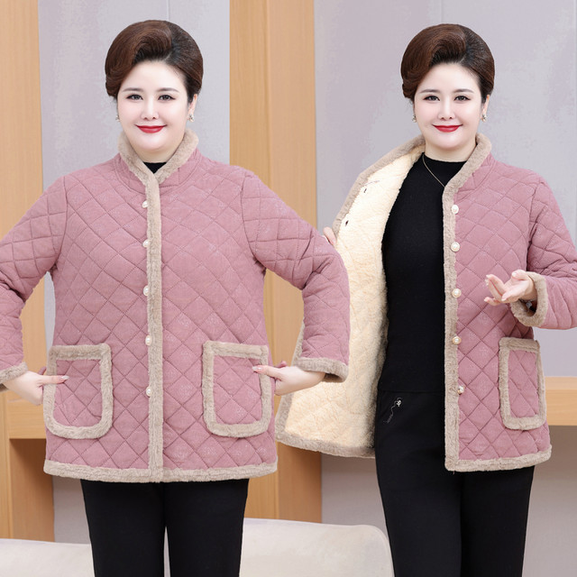 Extra large size mother's winter clothing plus velvet and thickened cotton jacket 60 and 70 middle-aged and elderly women's cotton-padded jacket