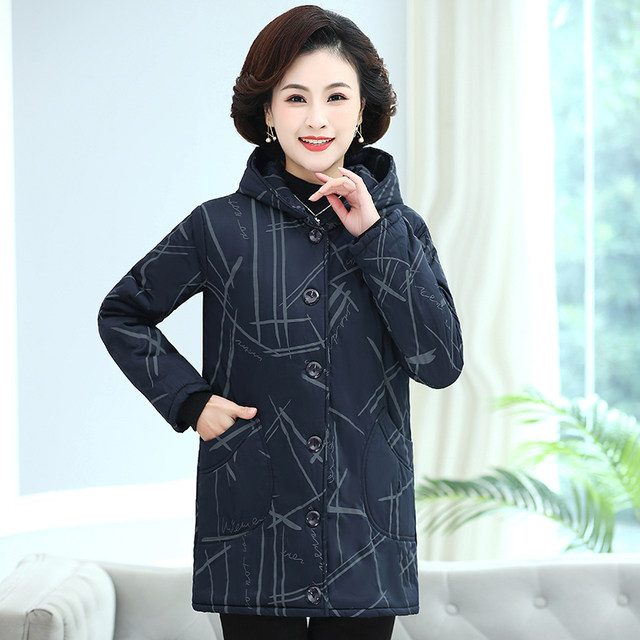 Extra large size 200Jin [Jin is equal to 0.5kg] Middle-aged and elderly mothers winter cotton-padded coat fat grandma medium-length cotton-padded jacket plus velvet jacket