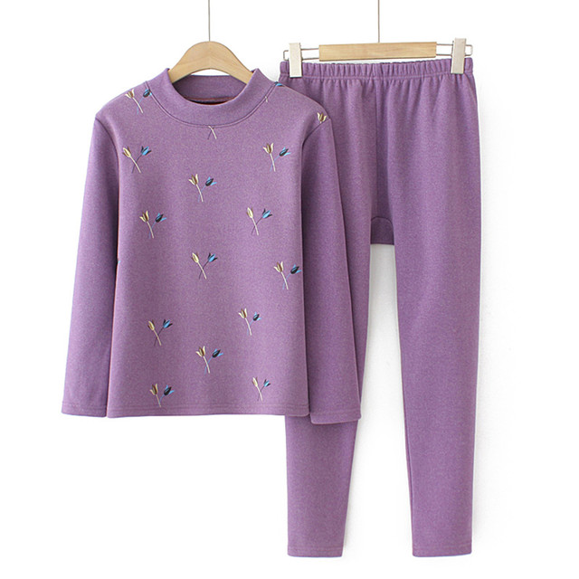 
Middle-aged and elderly autumn and winter thermal underwear plus plus size plus size mother's clothing German velvet autumn clothes long trousers old lady two-piece set