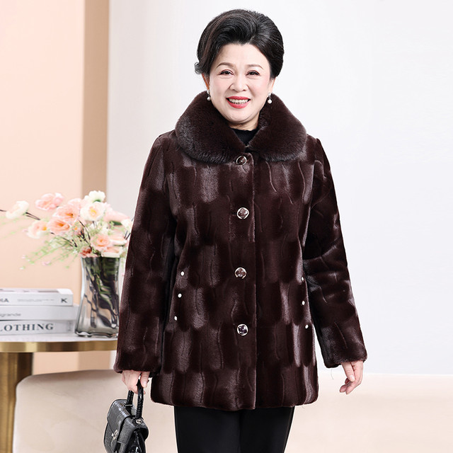 Middle -aged and elderly mothers winter cotton jackets plus large size old lady fur grandma cotton jacket elder mink coat