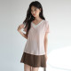 Lan Ruoshui's large-size women's clothing splicing fake two-piece V-neck T-shirt 2025 summer new fat MM huge slim and sweet top