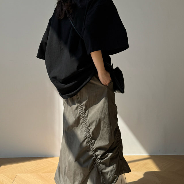 ManMans military green Japanese retro drawstring work skirt for women in spring new street A-line long skirt