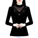 Spring and Autumn Black Mom's Half High Neck Long Sleeve Inner Top T-shirt Hollow Diamond Inner Top Women