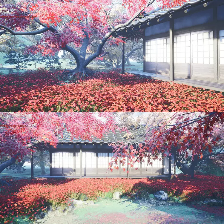 Ue4 日式庭院花园公园花海池塘房屋榻榻米和风场景cg素材08