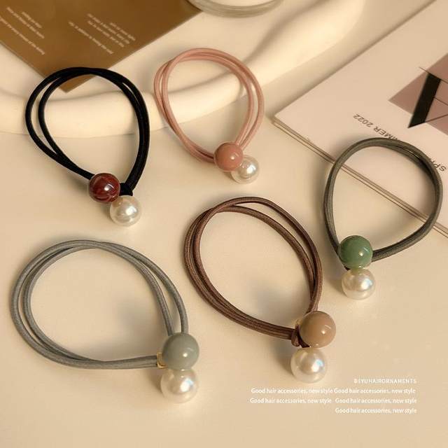 Simple pearl headband for women with hair tied bun rubber band hair loop for women with high elastic thick low ponytail hair accessories