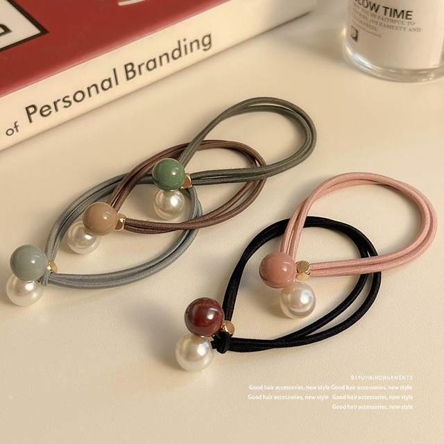 Simple pearl headband for women with hair tied bun rubber band hair loop for women with high elastic thick low ponytail hair accessories