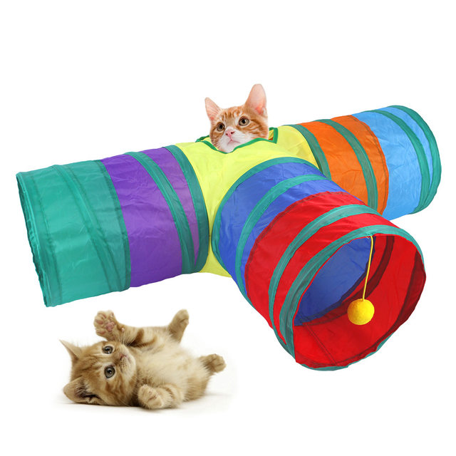 Relaxdays Foldable Cat Tunnel, Pet Toy With Ball, Interactive Play, Pop-up Function, WxD: Approx