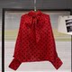 Women's bow tie shirt temperament long sleeve top polka dot dot shirt white occupation chiffon black white