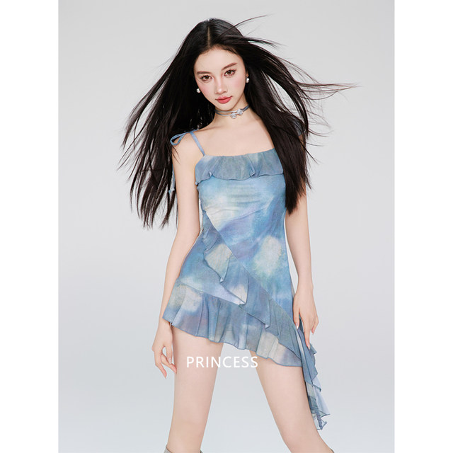 Princess on the run 2025 new tie-dye hot girl style high-end backless one-piece skirt style body-covering slimming swimsuit for women