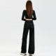 La Chapelle Puella Denning Black Straight Jeans for Women in Winter High Waist Narrow Wide Legs Slim Pants