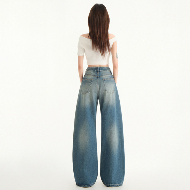 La Chapelle Puella 2025 summer new retro wash floor jeans loose and slim straight trousers