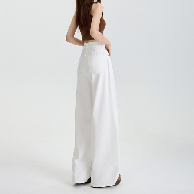 La Chapelle Puella white wide-leg pants loose casual comfortable lazy and slim simple classic jeans
