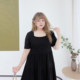 300Jin [Jin equals 0.5 kg] Fat Yingying extra-large size women's clothing, fashionable and elegant little black skirt, short-sleeved thin cake dress