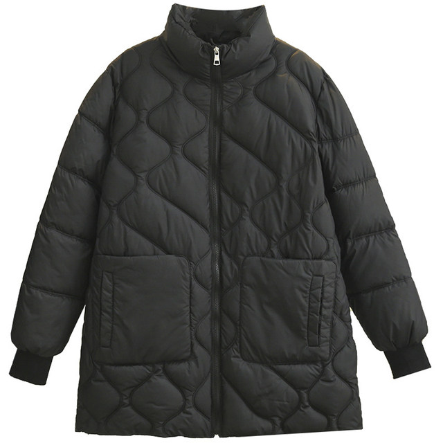 Fat fairy Yingying large size women's clothing fat mm simple loose meat-covering stand collar mid-length warm cotton jacket
