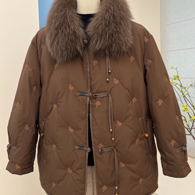 Winter mother's outfit fox fur collar down jacket loose zipper warm short middle-aged and elderly thick top for women