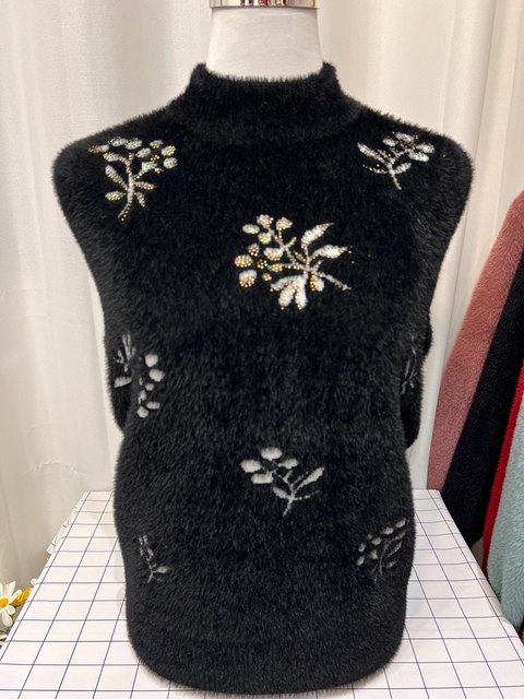 Winter high-end thickened mother's clothing, extra large size loose knitted imitation mink velvet, middle-aged and elderly half turtleneck pullover sweater