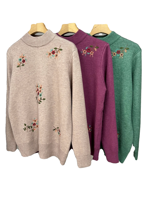 Noble autumn and winter mother's clothing plus velvet and thickened loose half turtleneck pullover sweater for middle-aged and elderly people warm wool top