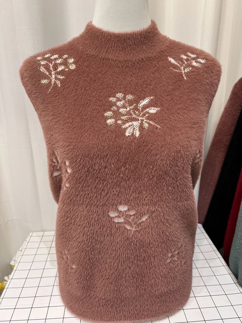 Winter high-end thickened mother's clothing, extra large size loose knitted imitation mink velvet, middle-aged and elderly half turtleneck pullover sweater