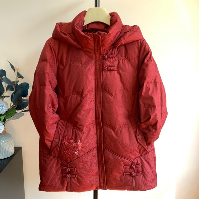 Winter loose large size down jacket for middle-aged and elderly mothers solid color hooded zipper mid-length grandma coat