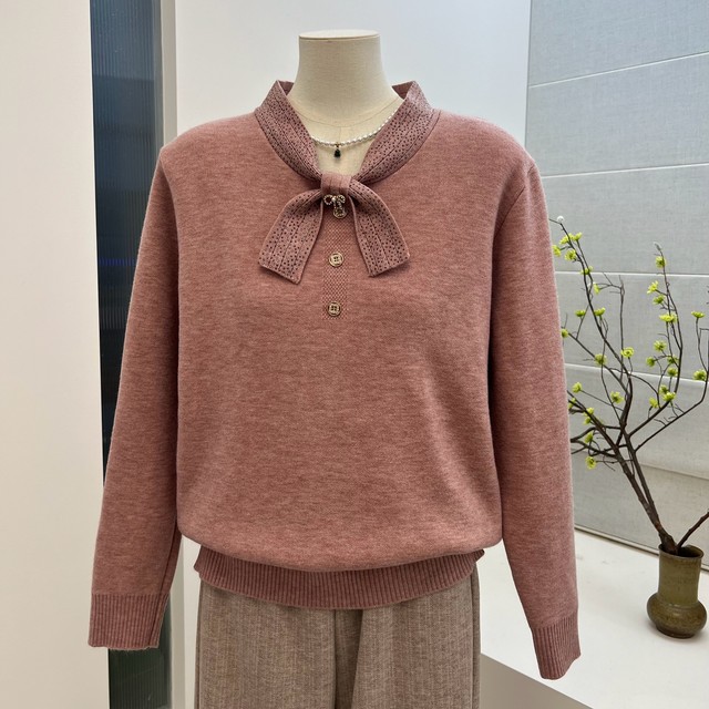 Winter temperament mother's sweater solid color velvet thickened scarf collar warm sweater middle-aged and elderly women's tops