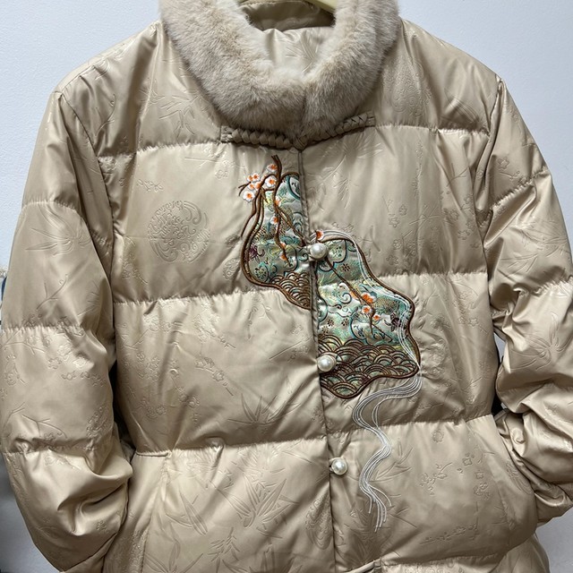 Winter warm national style grandma down jacket thickened coat top middle-aged and elderly mothers fur collar loose plus size women