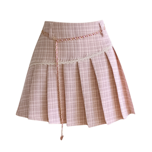 High-waisted small fragrance style pleated skirt for women with spring and autumn new sweet commuting anti-exposure A-line short skirt