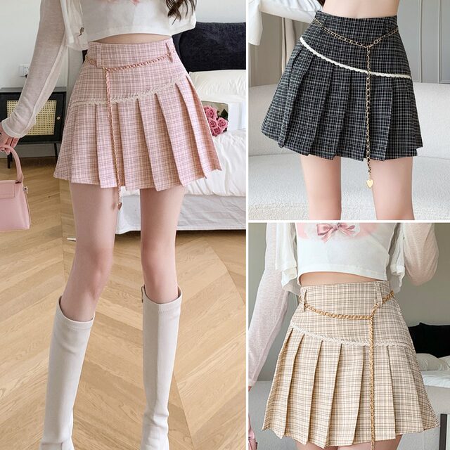 High-waisted small fragrance style pleated skirt for women with spring and autumn new sweet commuting anti-exposure A-line short skirt