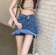 BANA foreign trade original single export asymmetric American retro high waist A-line ripped denim skirt skirt skirt skirt