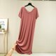 
Modal V-neck long dress summer thin slit short-sleeved T-shirt skirt loose home nightgown large size casual skirt