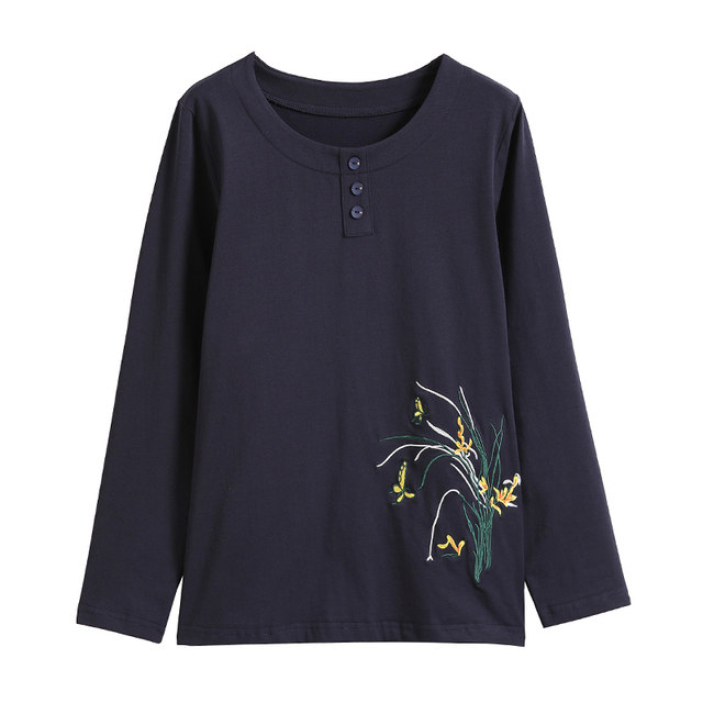 Mom Spring and Autumn Clothing 2025 new autumn clothes wear pure cotton long-sleeved T-shirt for women and middle-aged women's tops loose base shirt